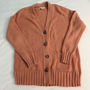 LOFT Peach Button-Up Cardigan Tunic Sweater